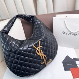 Yves Saint Laurent Black Quilted Hobo with Gold YSL Logo